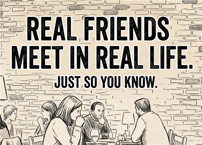Ægte Venner Mødes I Det Virkelige Liv - Denne plakat minder os om vigtigheden af at mødes ansigt til ansigt med vores venner. Den enkle meningsfulde besked vil inspirere og engagere i ethvert rum, hvor liv og relationer skabes.