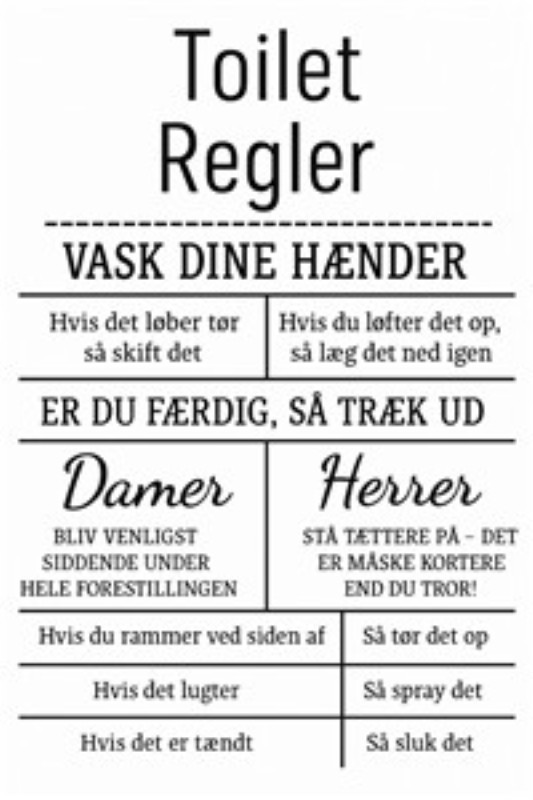 Toiletregler til Dit Bad - Giv dit toilet et humoristisk præg med disse informative regler, der guider brugerne til bedst mulige toiletvaner. Perfekt til at sikre både renlighed og sjov i rummet!