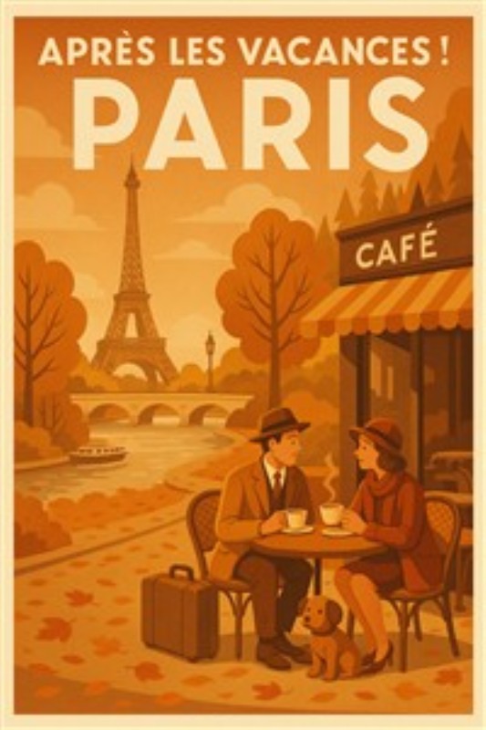 Kærlighed i Paris: Café øjeblikke - Oplev romantikken i Paris med denne vintage plakat, hvor et par nyder deres kaffe foran det ikoniske Eiffeltårn. En perfekt detaljeret skildring af skønheden i livets små øjeblikke, der tilføjer charme til dit hjem.