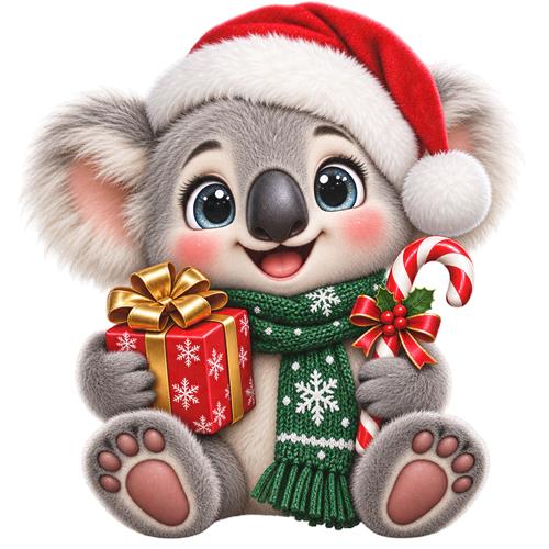 Julekoala med gaver og slikstok