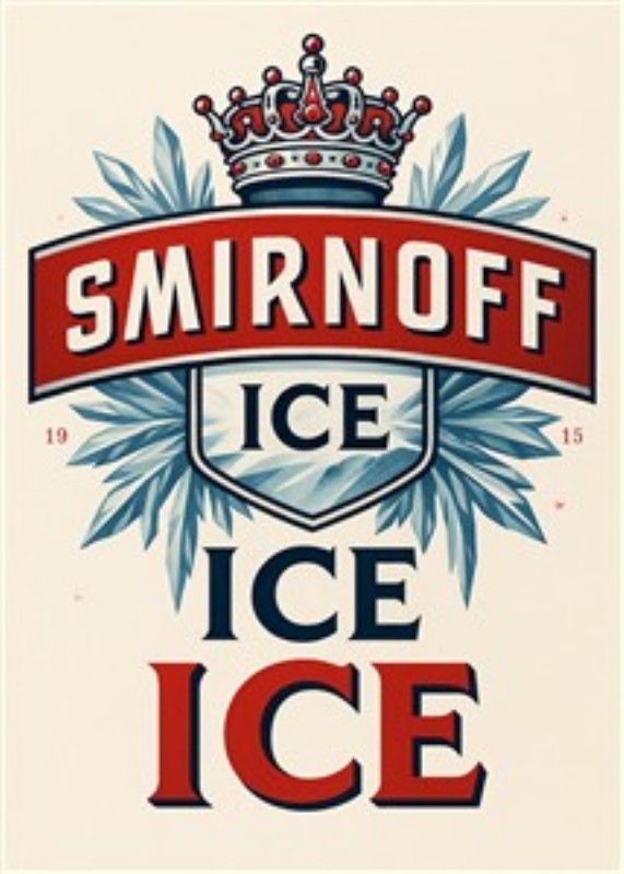 Smirnoff Ice: Livlig Branding Art - Oplev det farverige univers af Smirnoff Ice med dette livlige plakatmotiv, der kombinerer en elegant krone og is-blade. Perfekt til at bringe en festlig stemning ind i dit hjem.