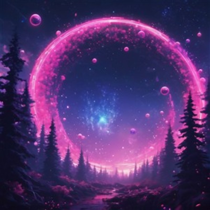 Mystisk Lilla Galakseportal - Træd ind i en fortryllende verden med denne udsøgte plakat af en lysende galakseportal, der svæver over mørke, mystiske skove. Perfekt til at skabe en drømmende atmosfære i dit hjem.